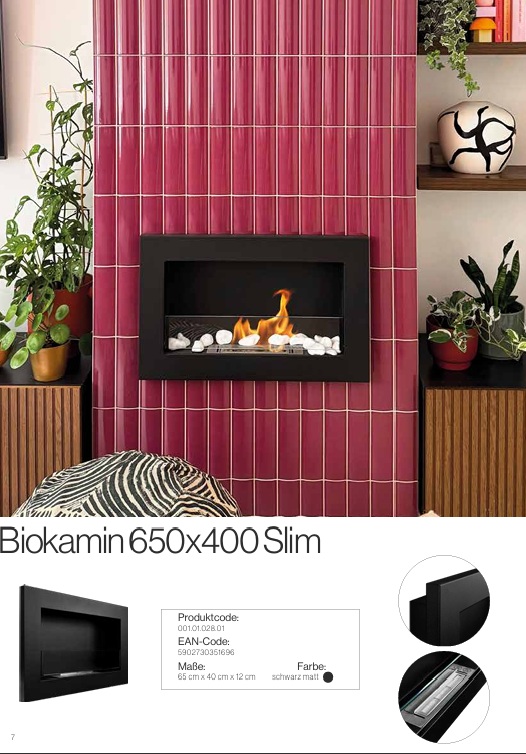 Biofireplace 650x400 Slim compact black with glass