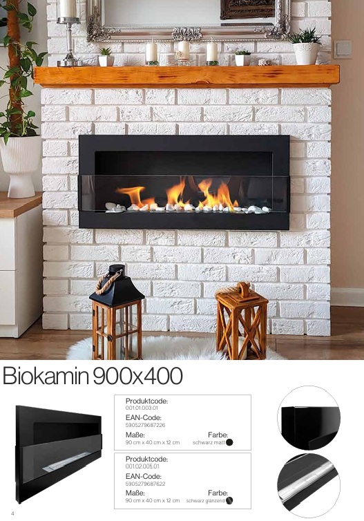 Biofireplace 900x400 black open front wall fireplace