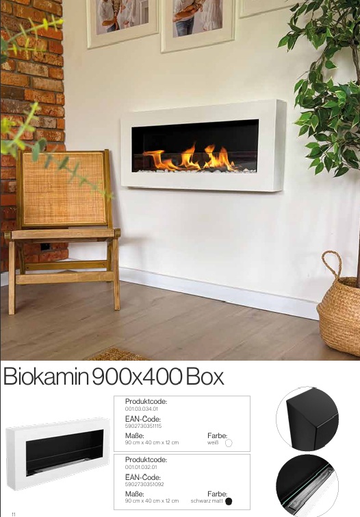 Biofireplace 900x400 BOX black framed opening with glass